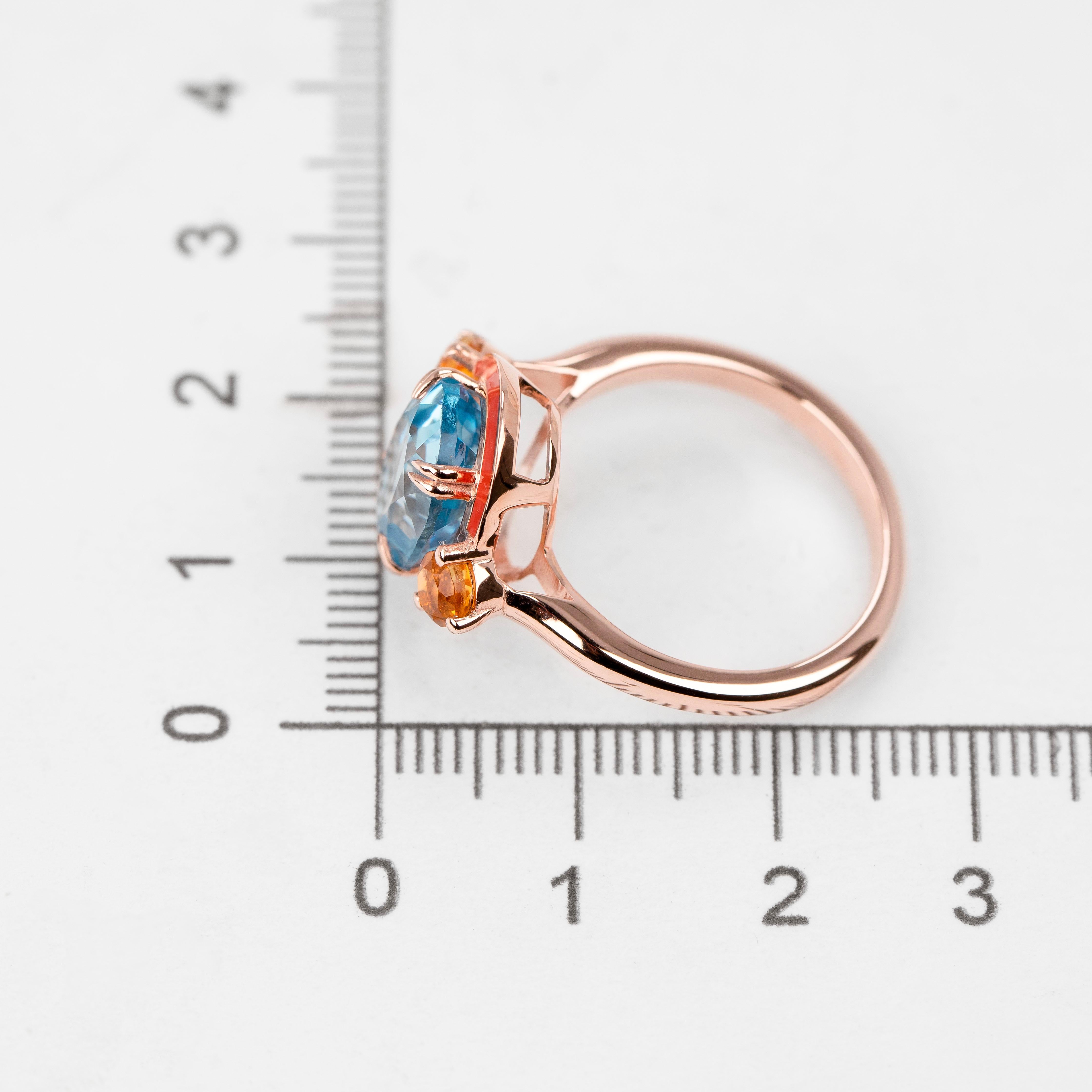 925 Silver Artdeco Style Enameled Cocktail Ring with Sky Topaz and Citrine Stone For Sale 2