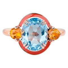 Bague cocktail de style Art déco en argent 925 émaillé avec topaze ciel et citrine