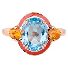 Anello da cocktail in argento 925 in stile Artdeco smaltato con pietre di topazio e citrino