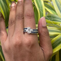 925 Silver Blue Sapphire and Diamond By Pass Wedding Ring for Women