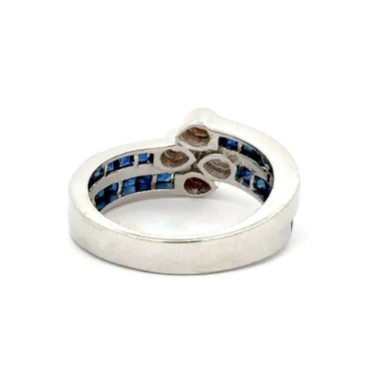 925 Silver Blue Sapphire and Diamond By Pass Wedding Ring for Women 4