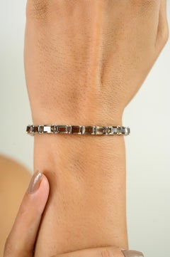 Handmade Smoky Topaz Octagon Gemstone Tennis Bracelet in 925 Silver Jewelry Gift