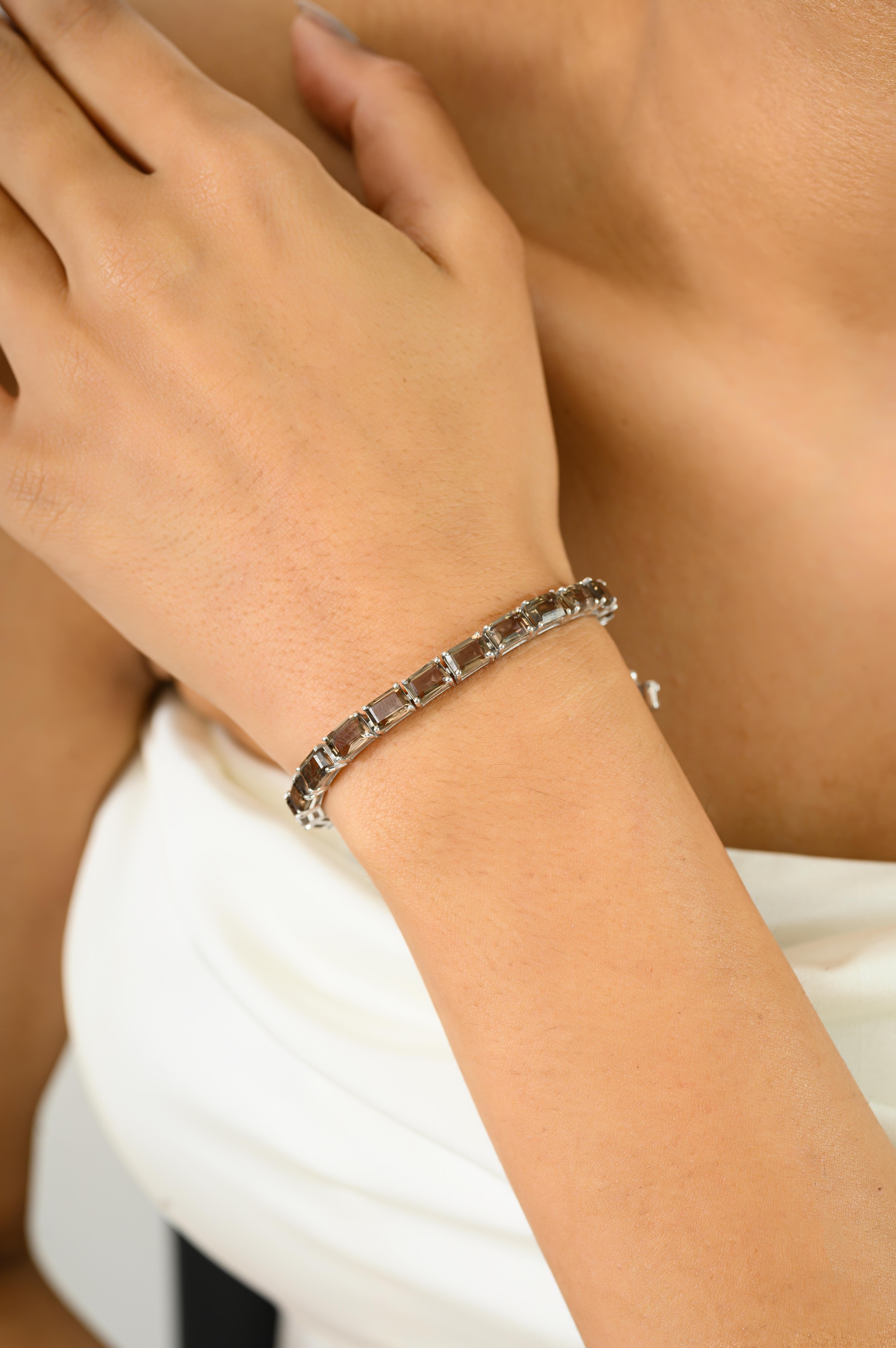 925 Silber Armband mit achteckigem Rauchtopas Edelstein Handgefertigtes Schmuckstück Geschenk (Achteckschliff) im Angebot