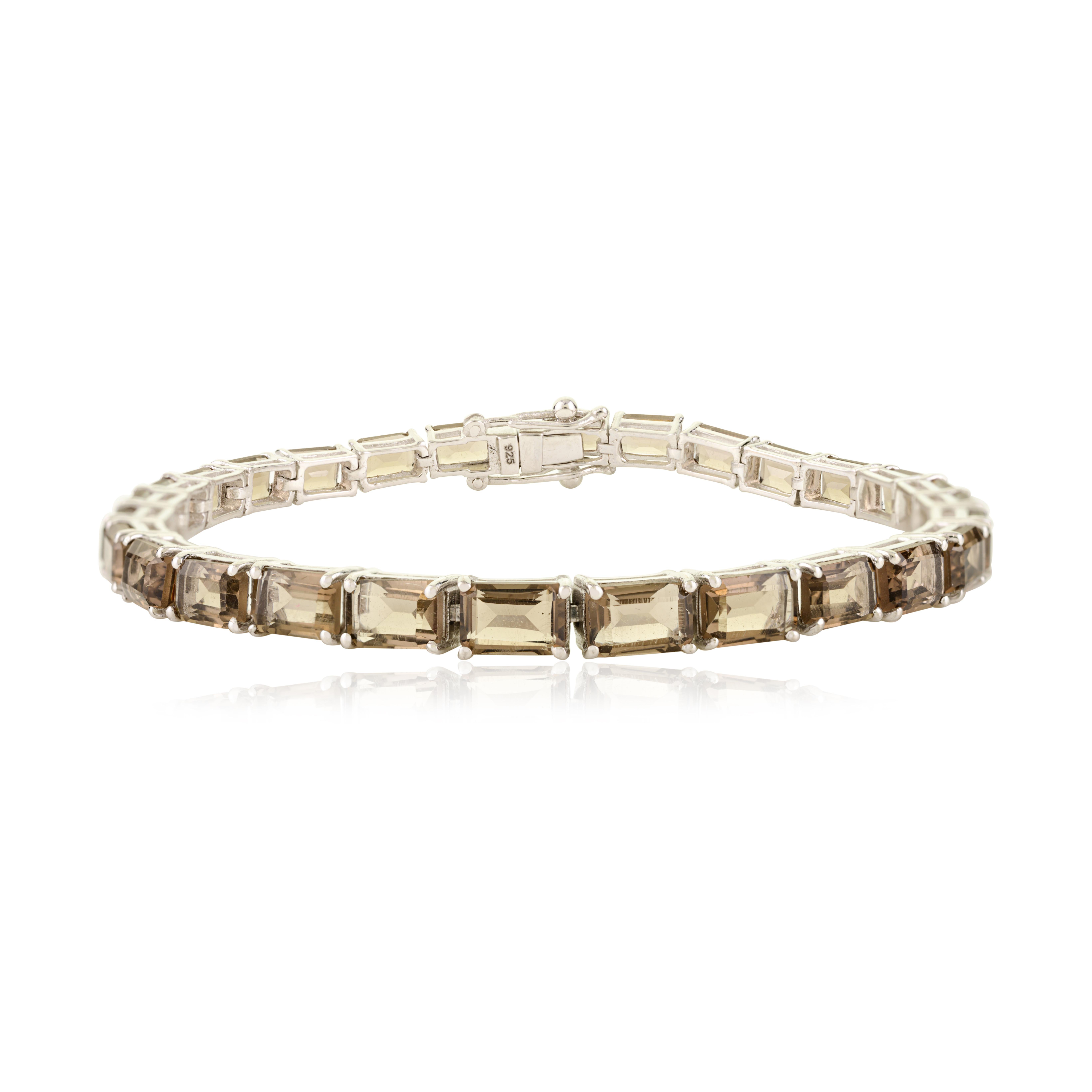 925 Silber Armband mit achteckigem Rauchtopas Edelstein Handgefertigtes Schmuckstück Geschenk im Angebot 1