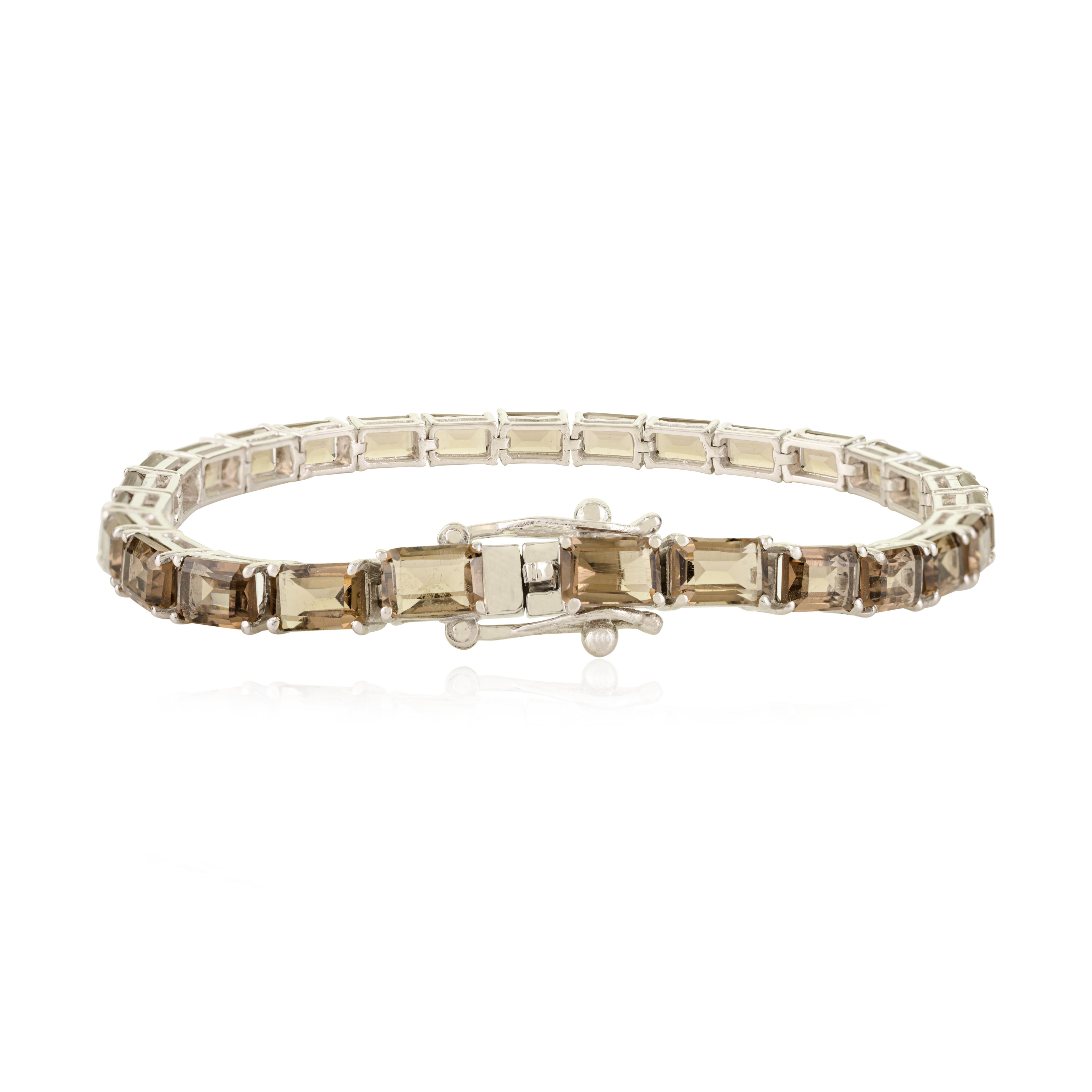 925 Silber Armband mit achteckigem Rauchtopas Edelstein Handgefertigtes Schmuckstück Geschenk im Angebot 3
