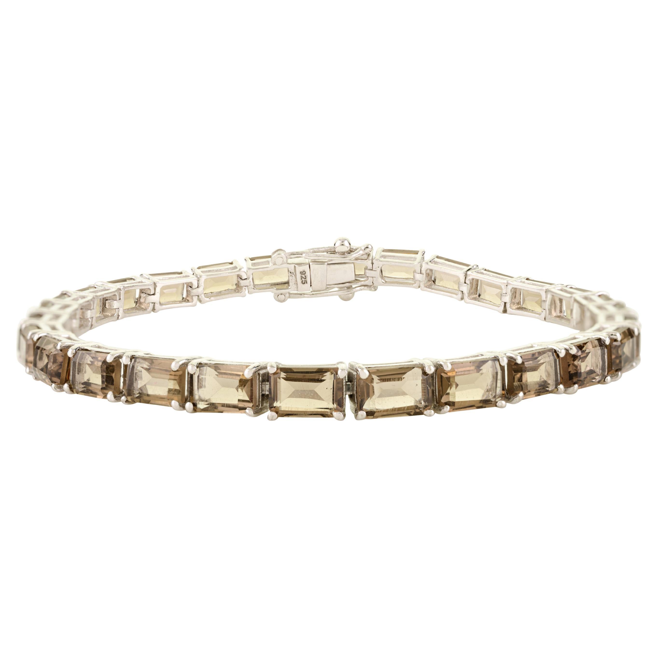 925 Silber Armband mit achteckigem Rauchtopas Edelstein Handgefertigtes Schmuckstück Geschenk im Angebot