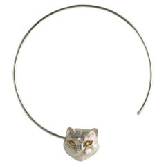925 ° / °° Silver "Cat" Choker Necklace with 1.20 Ct Yellow Topazes Eyes
