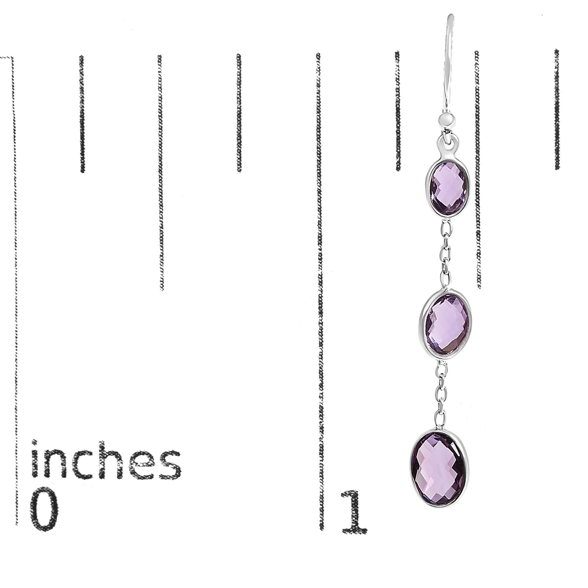 .925 Silver Boucles d'oreilles pendantes en argent avec Améthyste violette ovale coupée en damier. Neuf - En vente à New York, NY