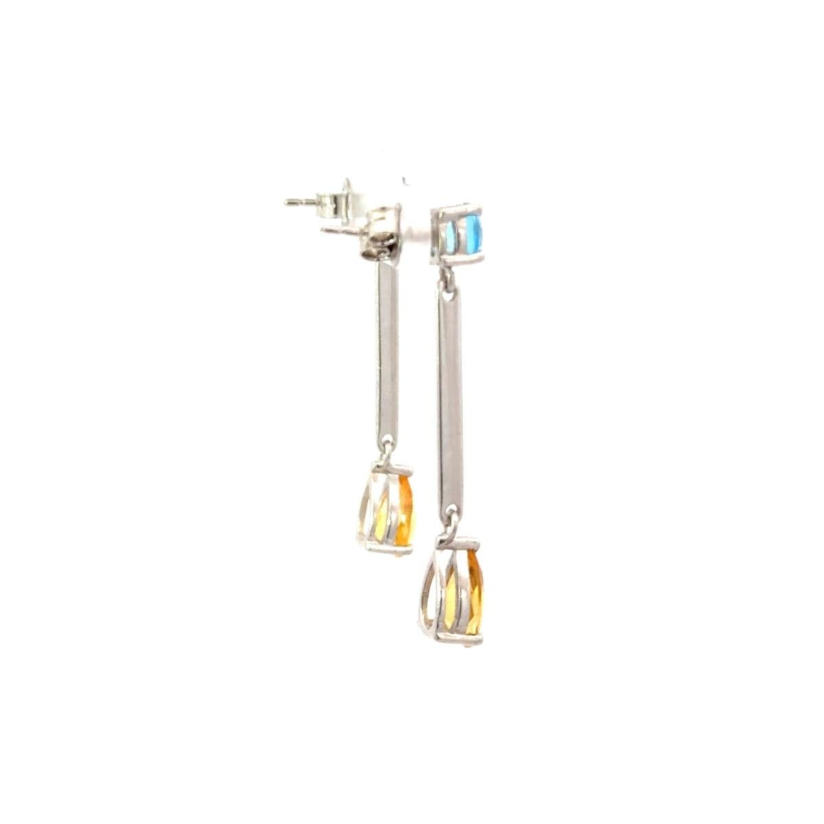 Art Nouveau 925 Silver Citrine Blue Topaz Long Dangle Drop Earrings for Wedding Gift For Mom For Sale