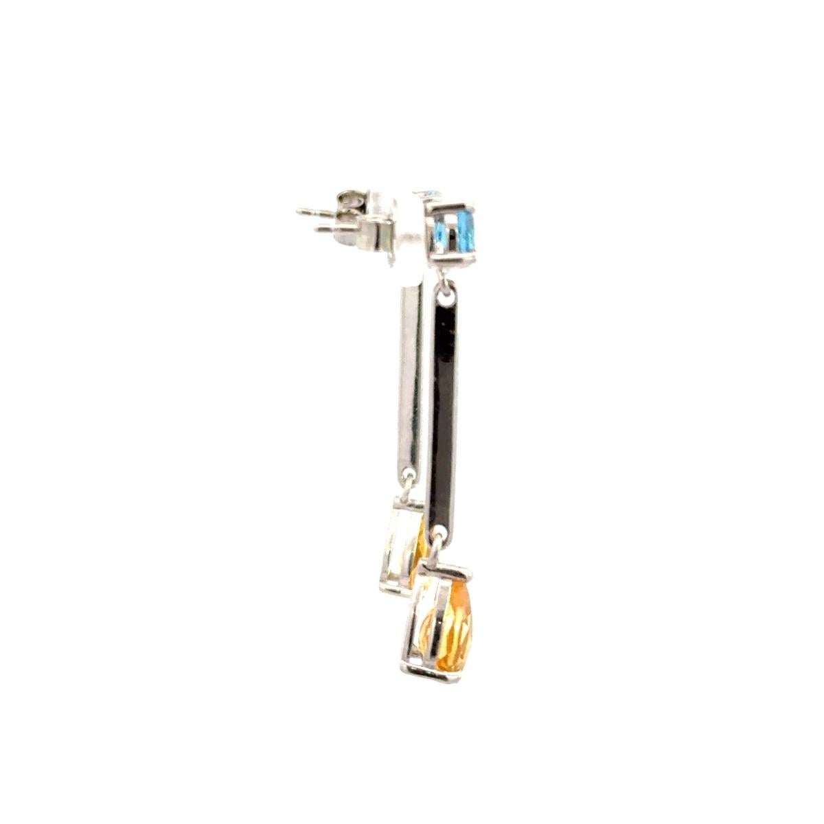 Mixed Cut 925 Silver Citrine Blue Topaz Long Dangle Drop Earrings for Wedding Gift For Mom For Sale