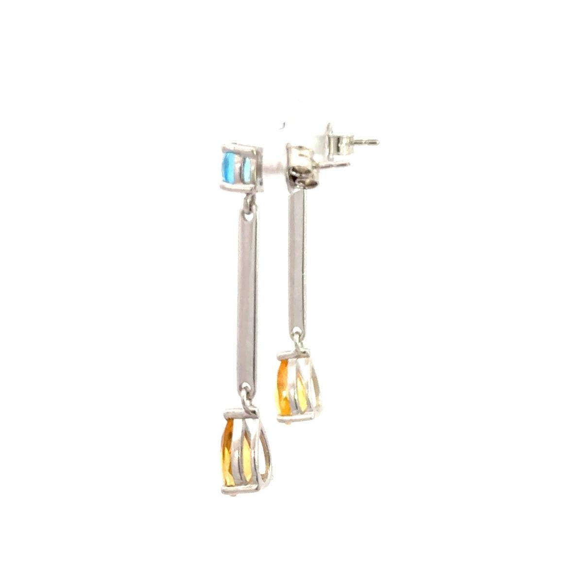 Women's 925 Silver Citrine Blue Topaz Long Dangle Drop Earrings for Wedding Gift For Mom For Sale