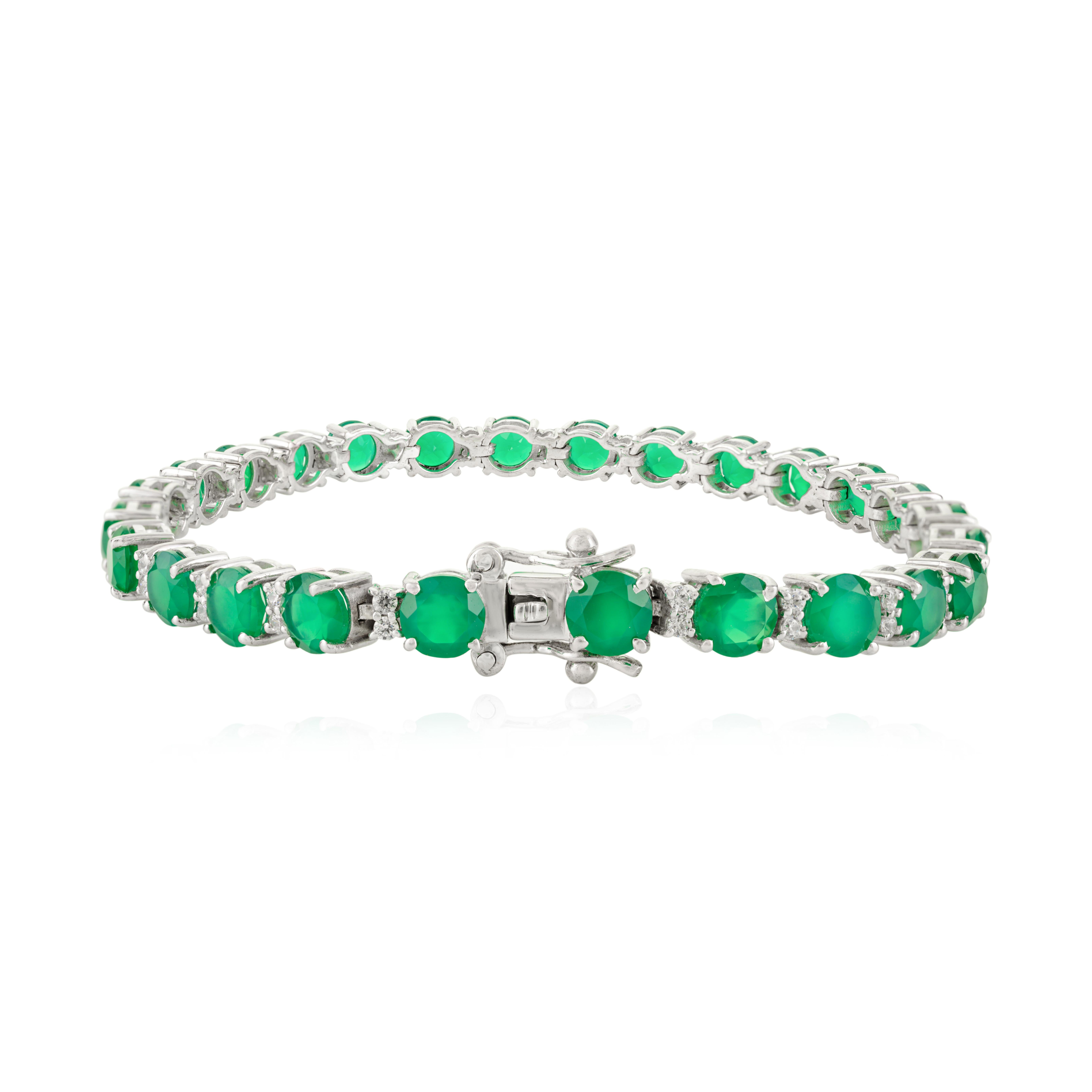 925 Silber Contemporary Style Smaragd & CZ Tennisarmband für Verlobung Geschenk im Zustand „Neu“ im Angebot in New York, NY