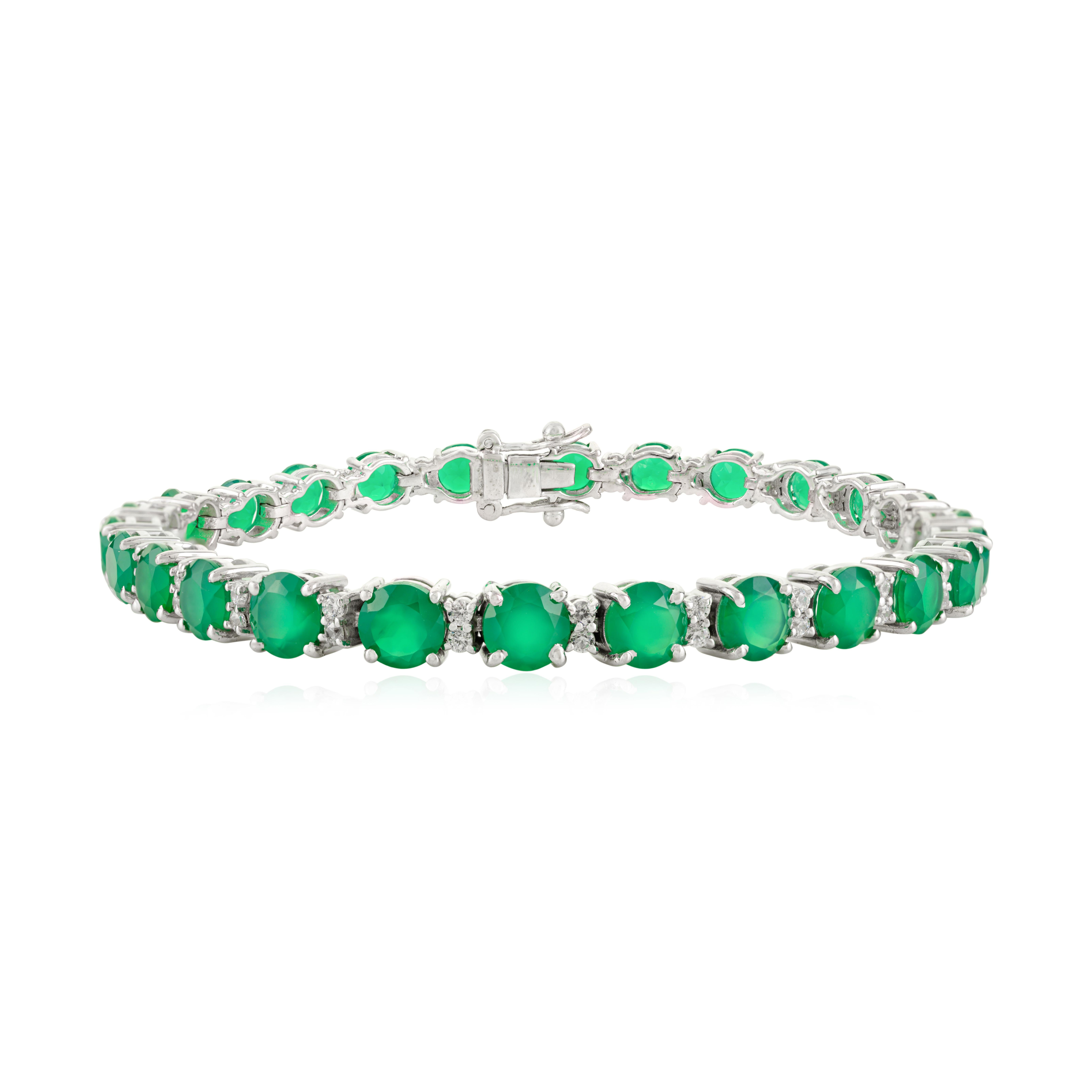 925 Silber Contemporary Style Smaragd & CZ Tennisarmband für Verlobung Geschenk im Angebot 1