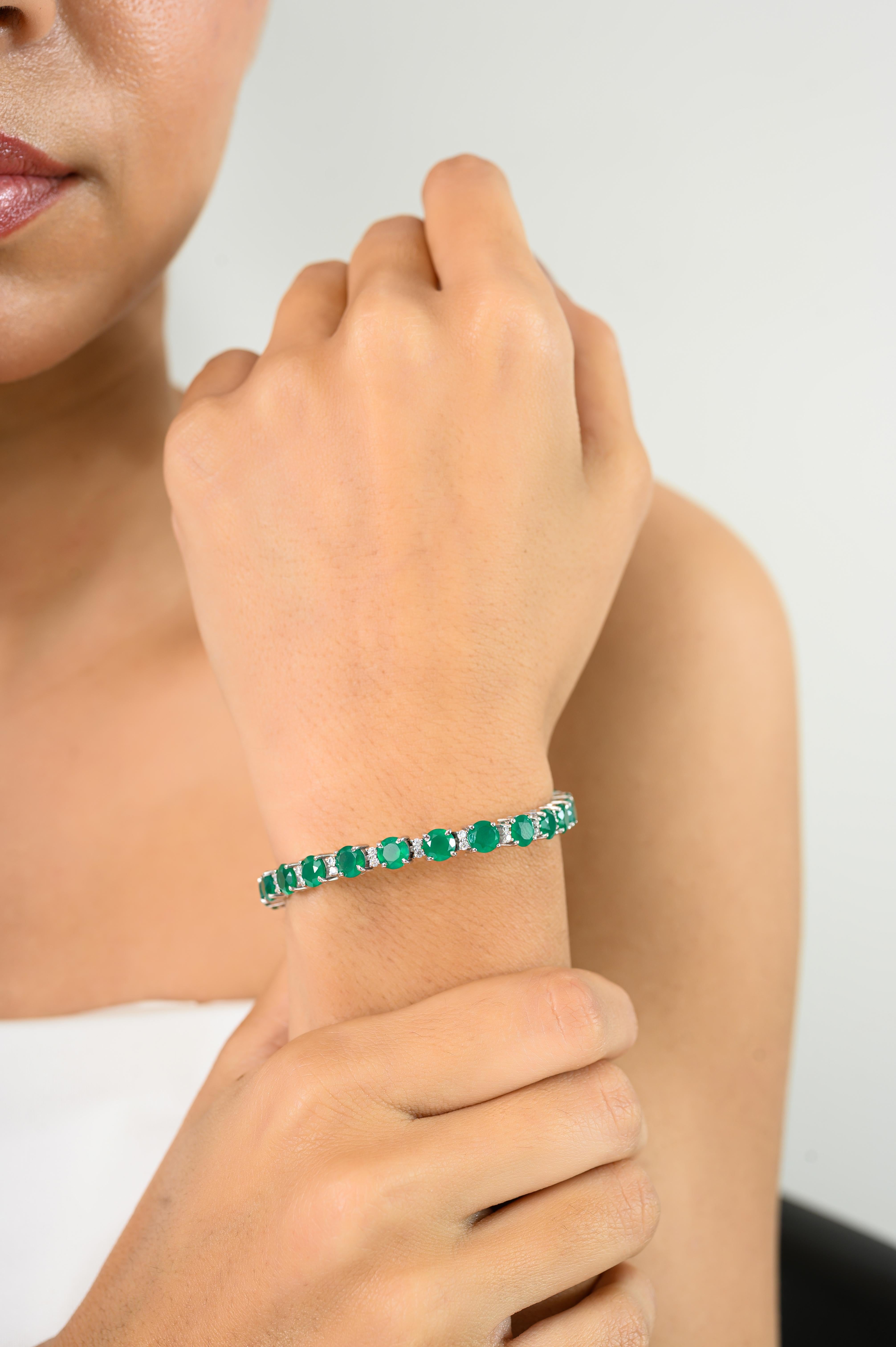 925 Silber Contemporary Style Smaragd & CZ Tennisarmband für Verlobung Geschenk im Angebot 2