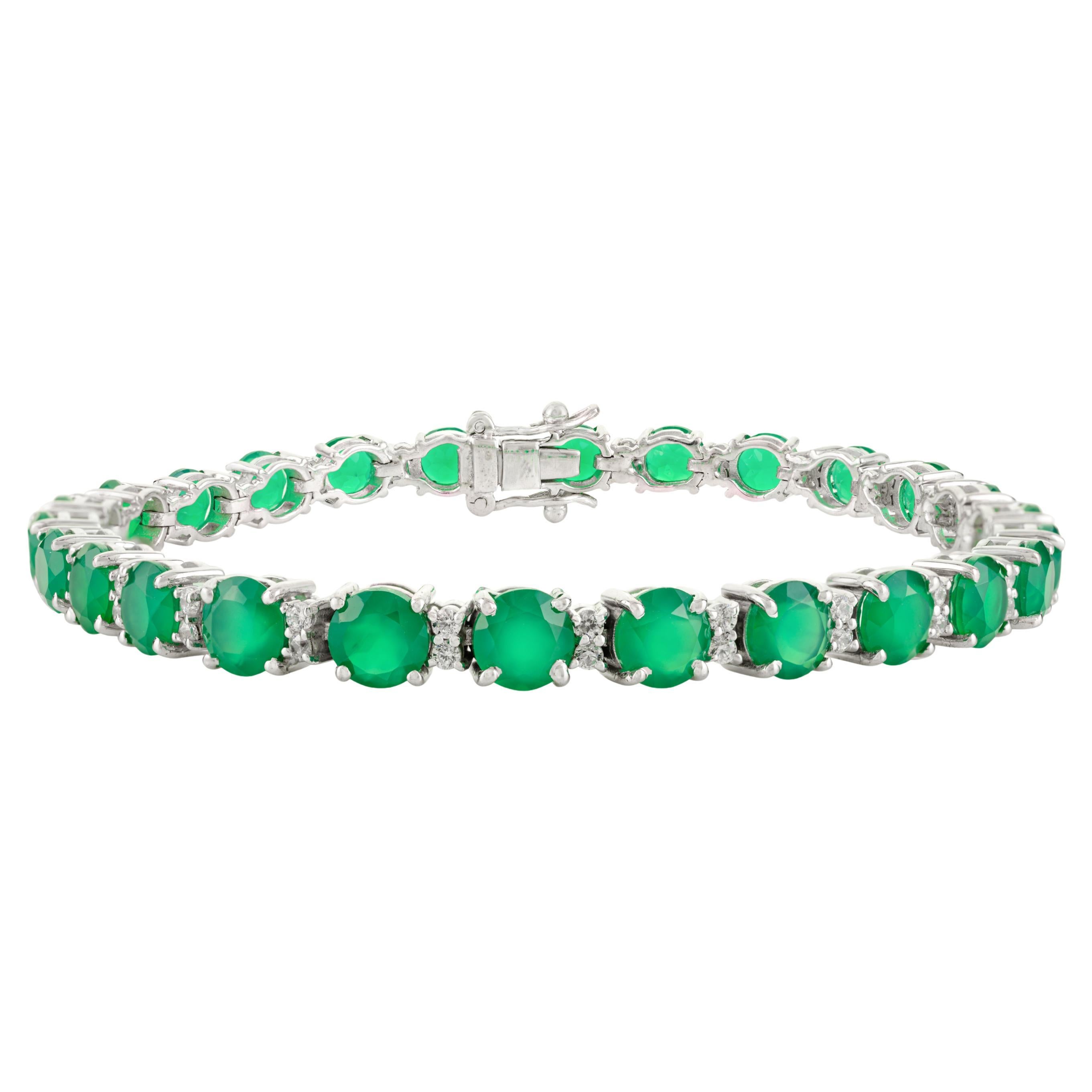 925 Silber Contemporary Style Smaragd & CZ Tennisarmband für Verlobung Geschenk im Angebot