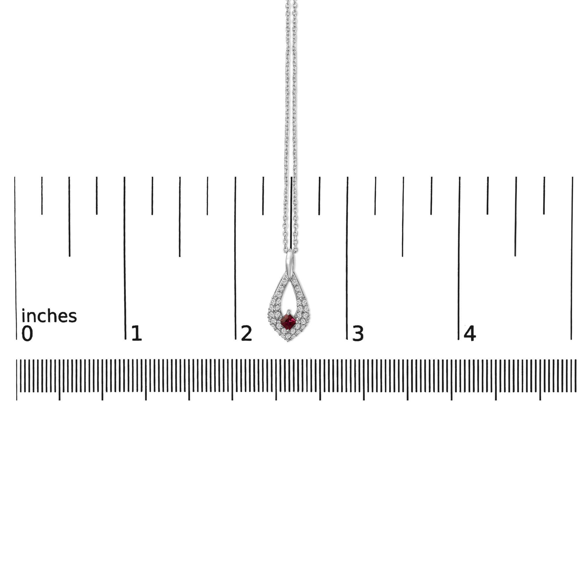 .925 Silver Created Red Ruby and White Sapphire Pear Shaped Pendant Necklace In New Condition For Sale In New York, NY