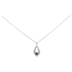 .925 Silver Created Red Ruby and White Sapphire Pear Shaped Pendant Necklace