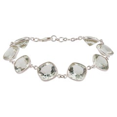 925 Silver Cushion Cut Green Amethyst Station Bezel Link Bracelet by Silvorra