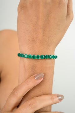 925 Silver Cushion Cut Green Onyx Tennis Bracelet for Wedding Anniversary Gift