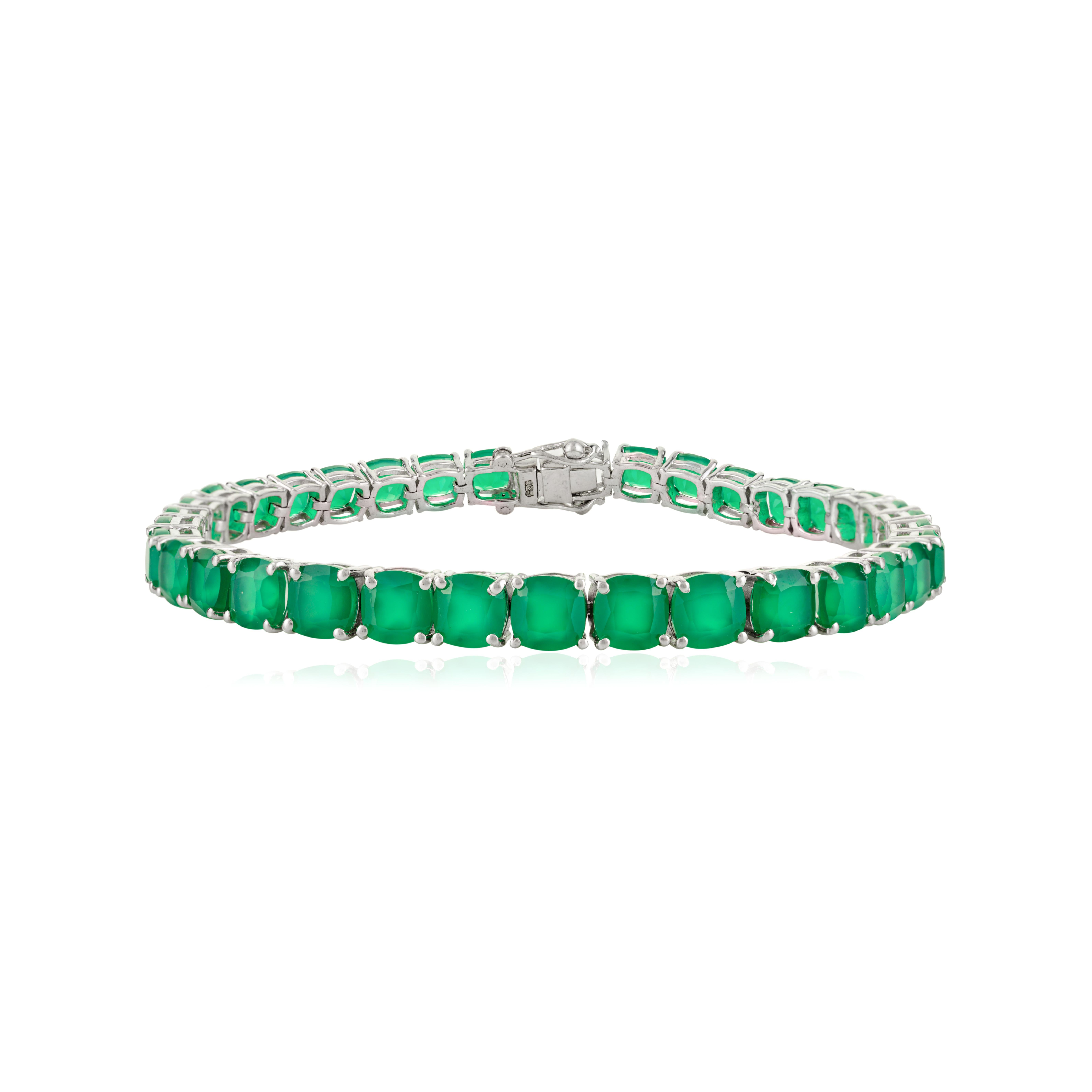 Bracciale tennis in argento 925 con onice verde tagliato a cuscino per un regalo di anniversario di matrimonio in vendita 1