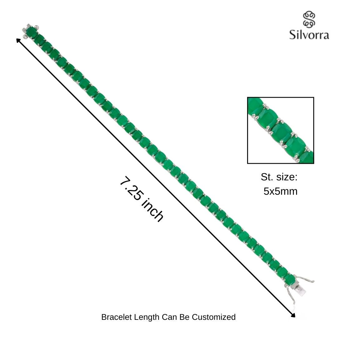 Bracciale tennis in argento 925 con onice verde tagliato a cuscino per un regalo di anniversario di matrimonio in vendita 3