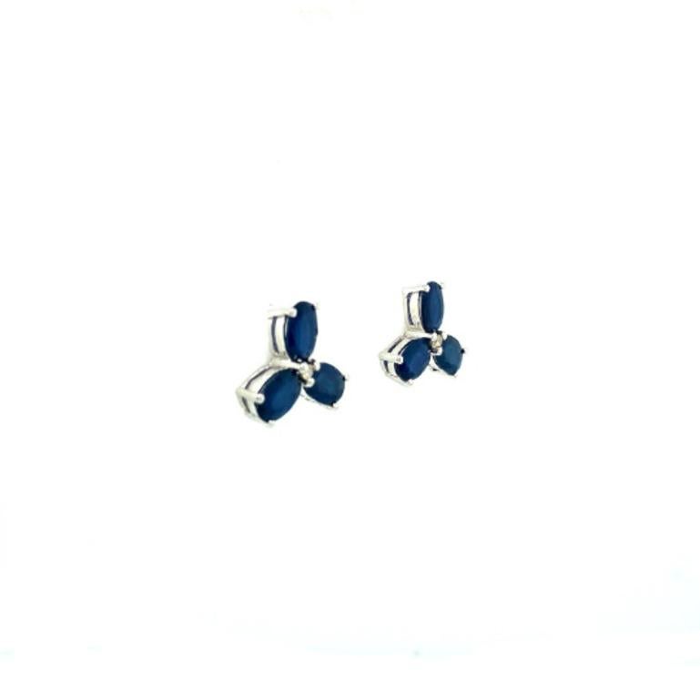 Modern 925 Silver Dainty Blue Sapphire and Diamond Stud Earrings for Her For Sale