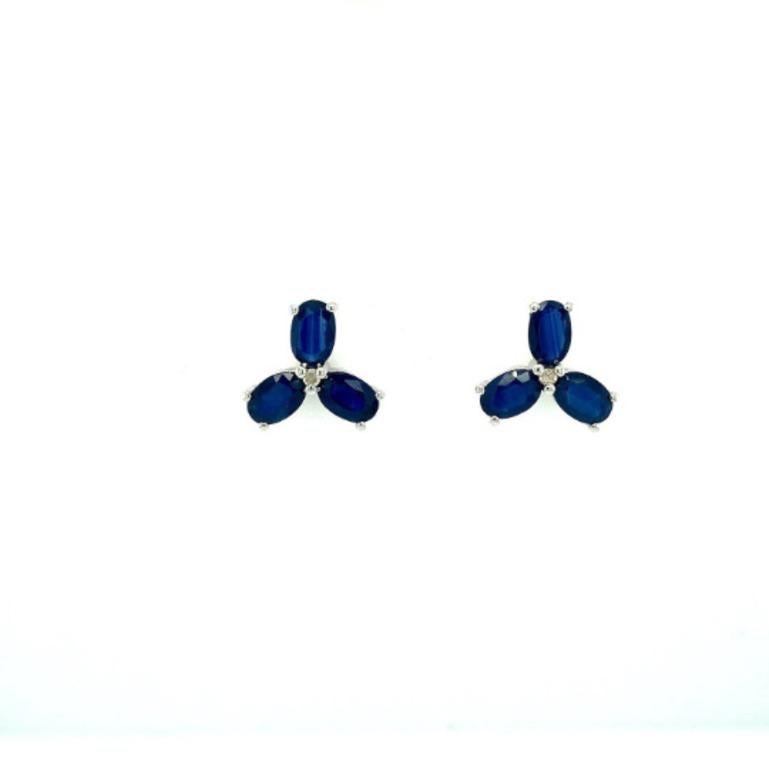 Oval Cut 925 Silver Dainty Blue Sapphire and Diamond Stud Earrings for Her For Sale