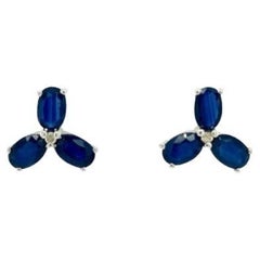 925 Silver Dainty Blue Sapphire and Diamond Stud Earrings for Her