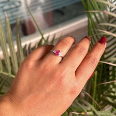 925 Silver Delicate Ruby and CZ Handmade Promise Ring for Girlfriend Gift
