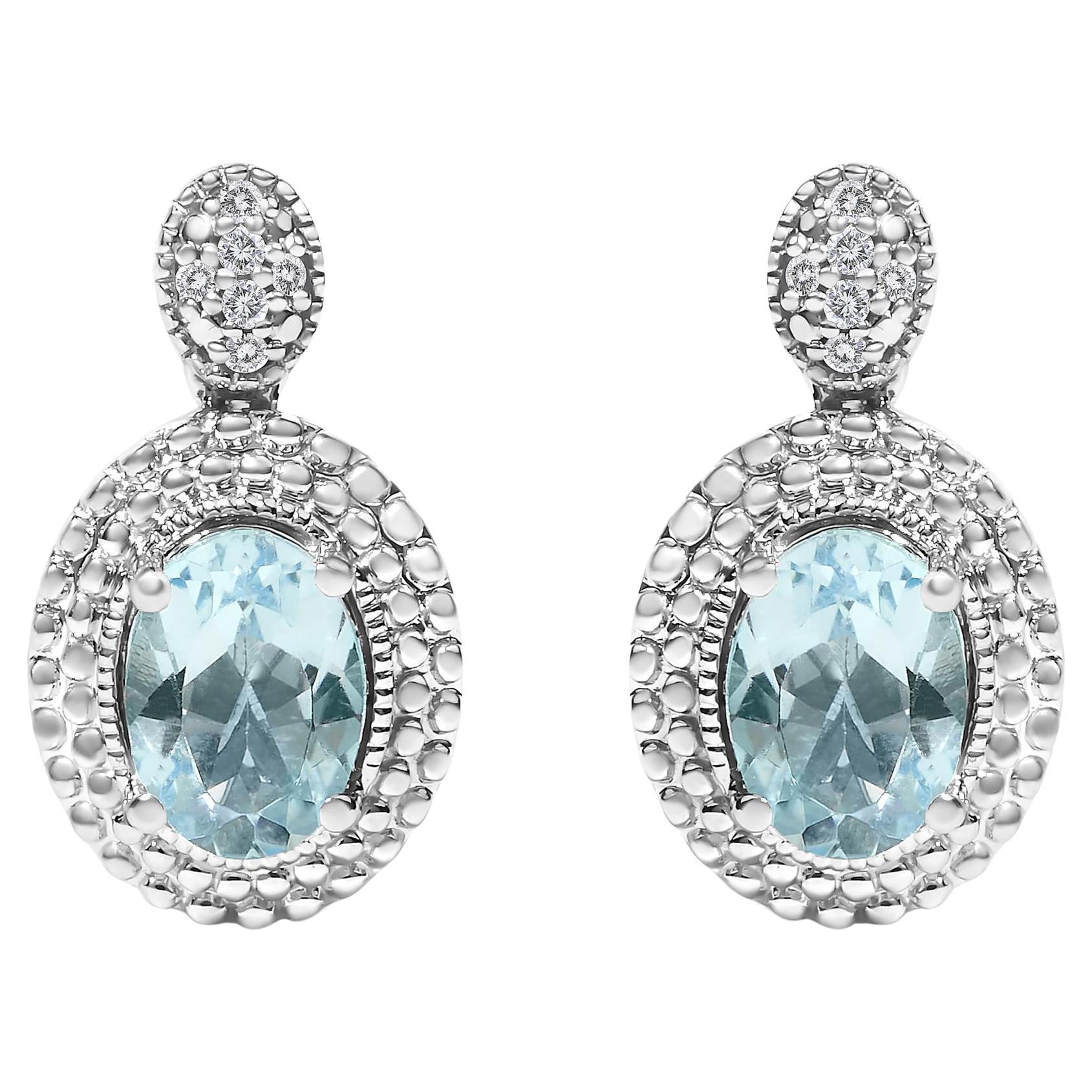 Orecchini in argento 925 con diamanti e Topazio blu ovale con perline a raggiera