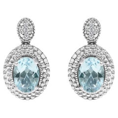 Orecchini in argento 925 con diamanti e Topazio blu ovale con perline a raggiera