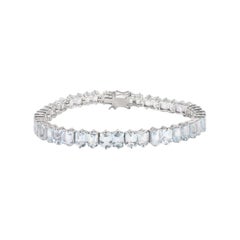 925 Argento Squisito Bracciale Tennis d'argento con gemma d'acquamarina per la festa della mamma