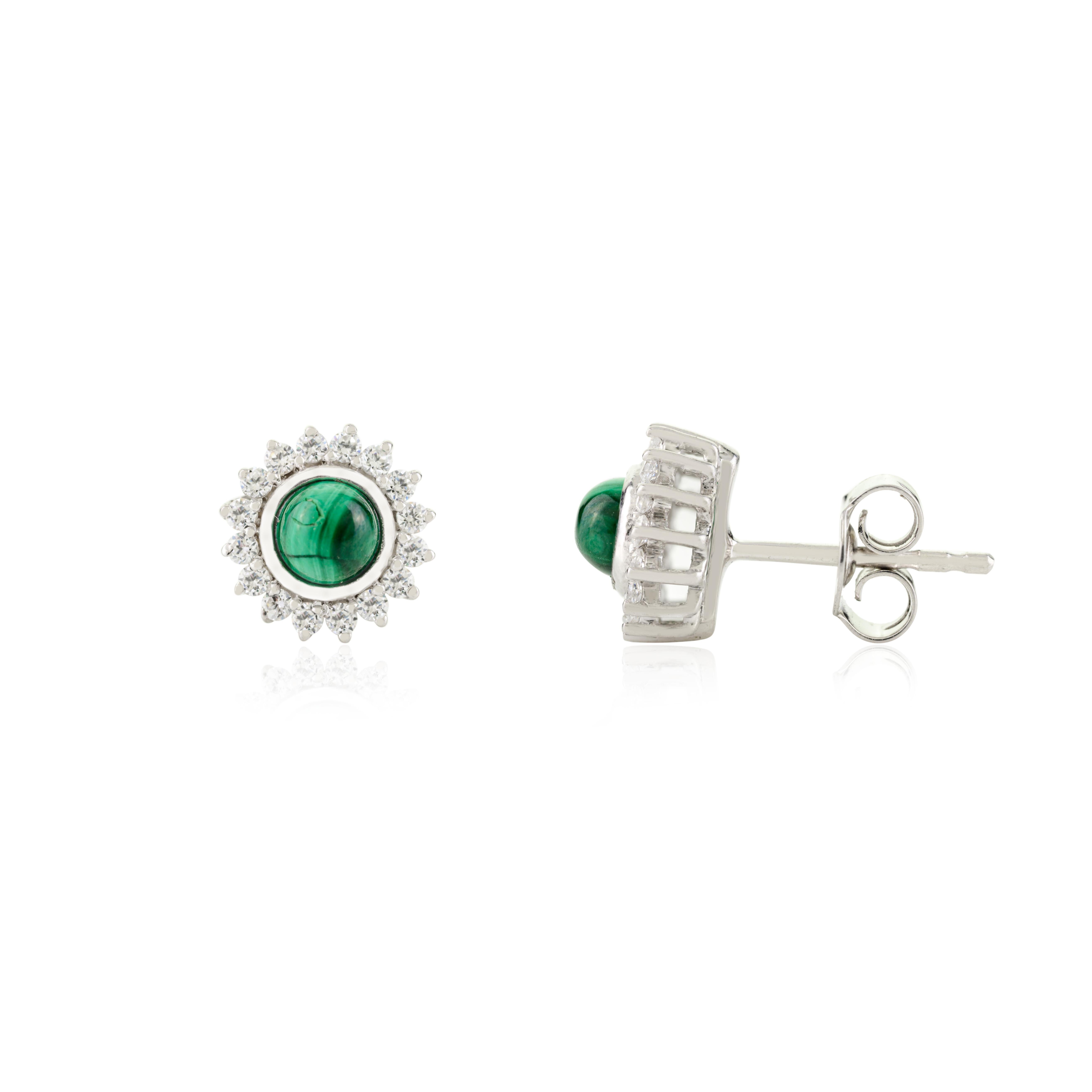 Art déco Boucles d'oreilles en argent 925 Design/One avec malachite et zircons étincelants en vente