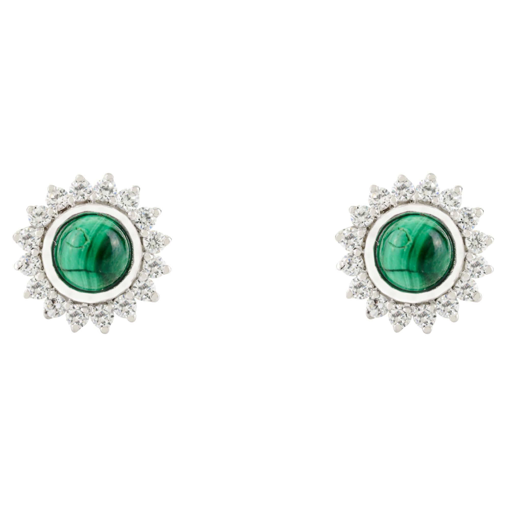 Boucles d'oreilles en argent 925 Design/One avec malachite et zircons étincelants en vente