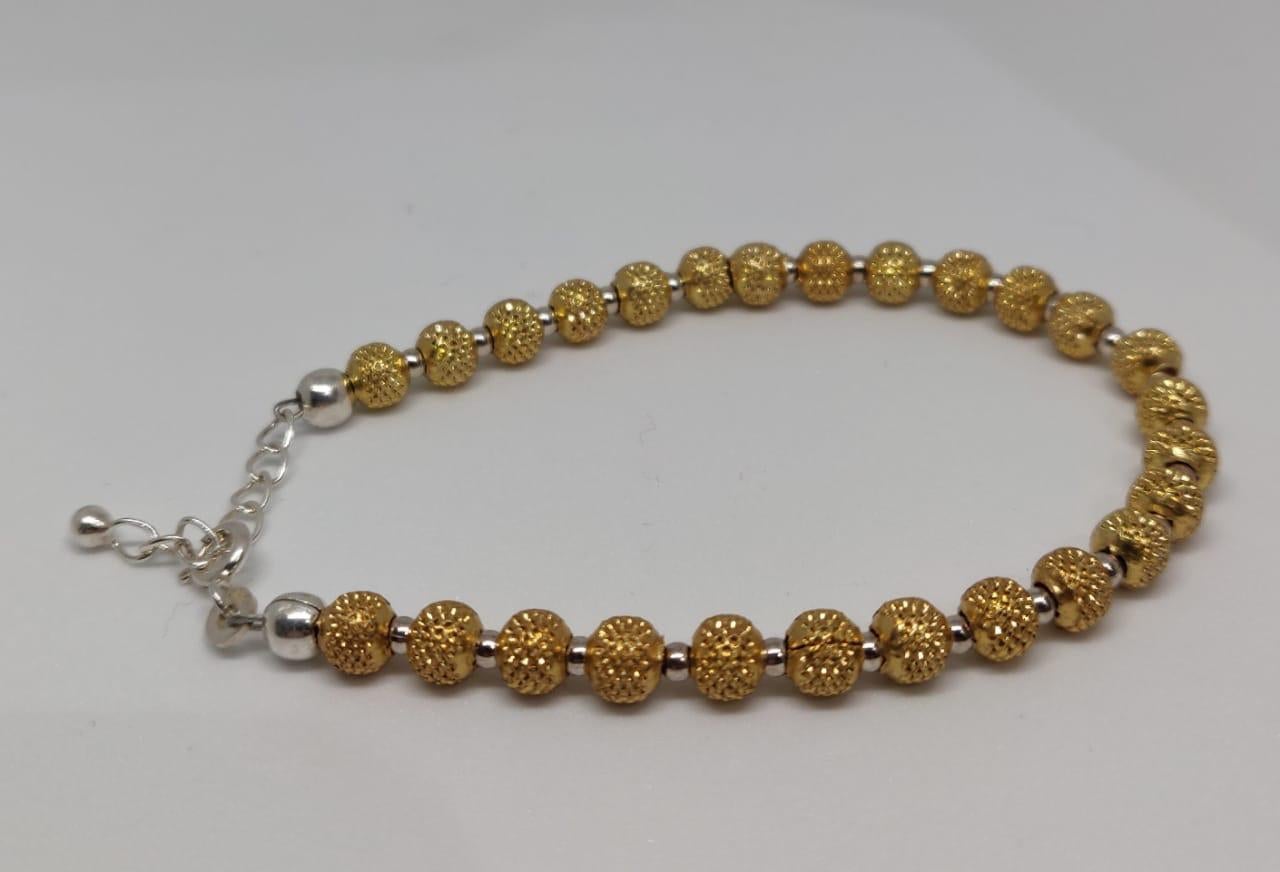 925 sterling Silver Frosted Ball Bracelet…Gold Polished In New Condition In jaipur, IN