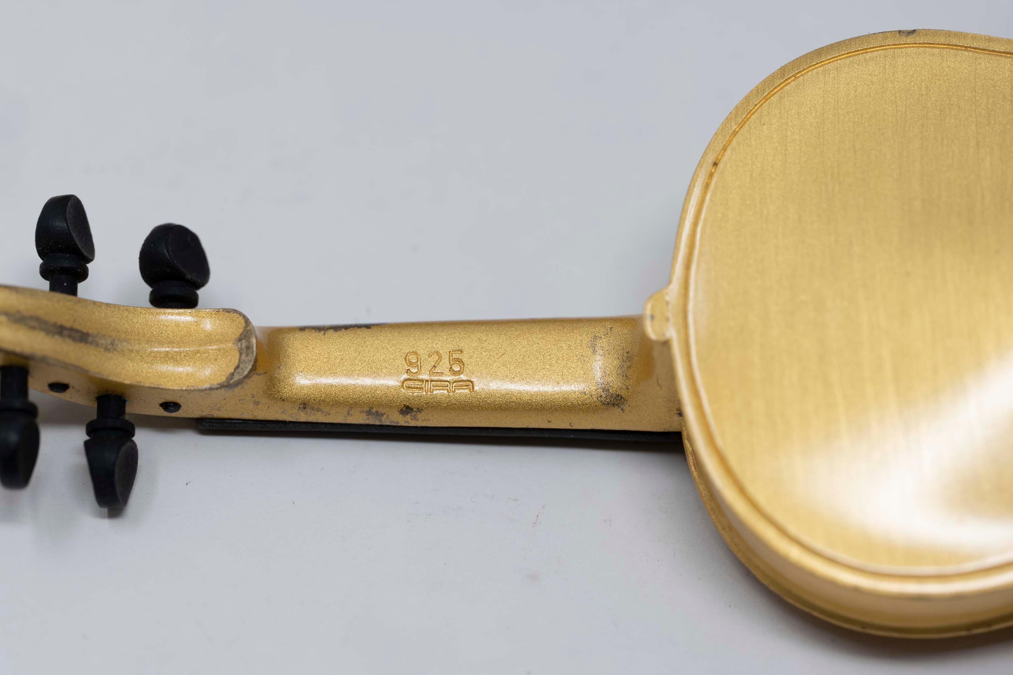 925 Silber vergoldete Cira-Violin-Miniatur mit Etui im Angebot 3