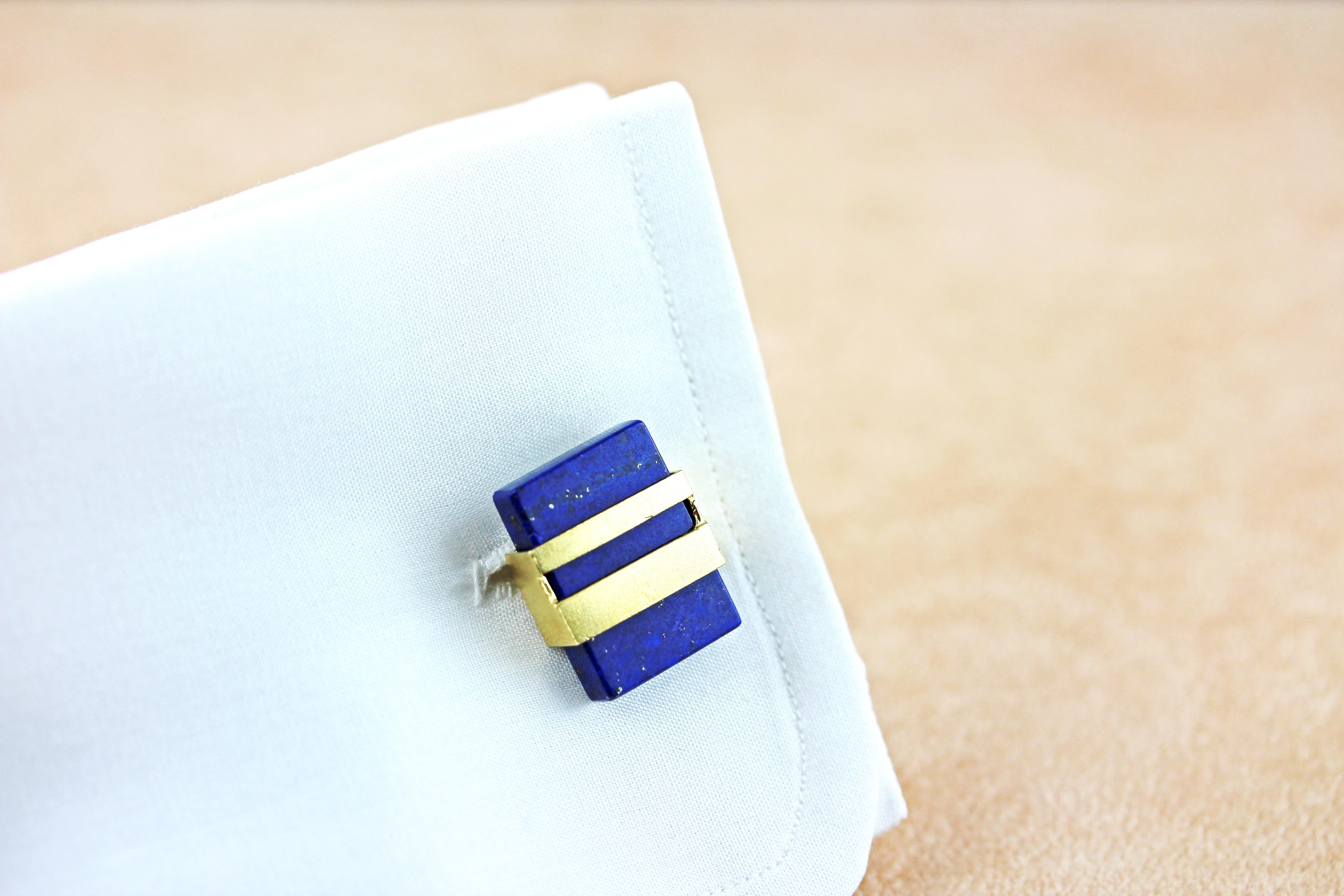 Mixed Cut 925 Silver Gold-Plated Lapis Lazuli Cufflinks For Sale