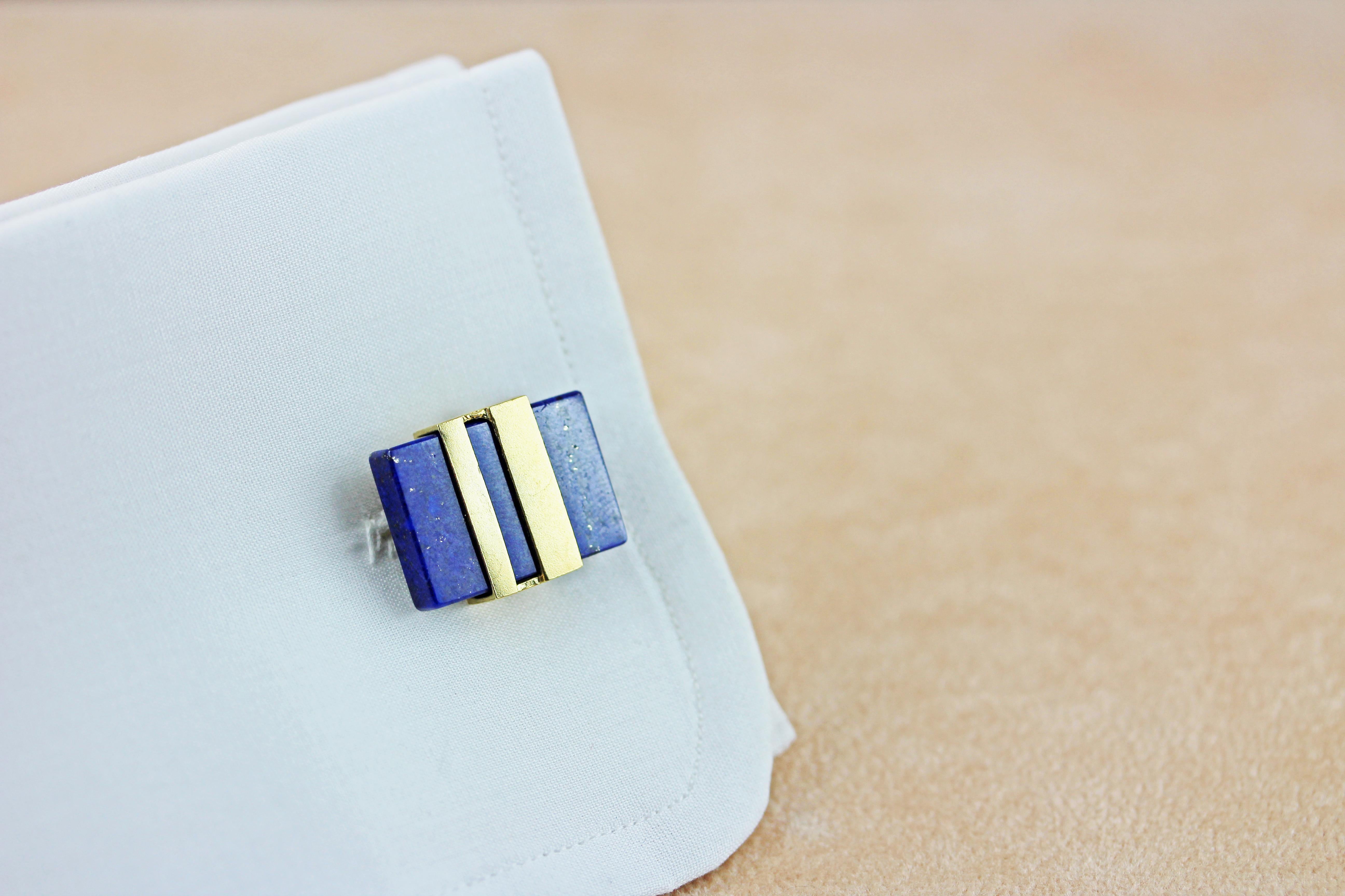 925 Silver Gold-Plated Lapis Lazuli Cufflinks In New Condition For Sale In Milano, IT
