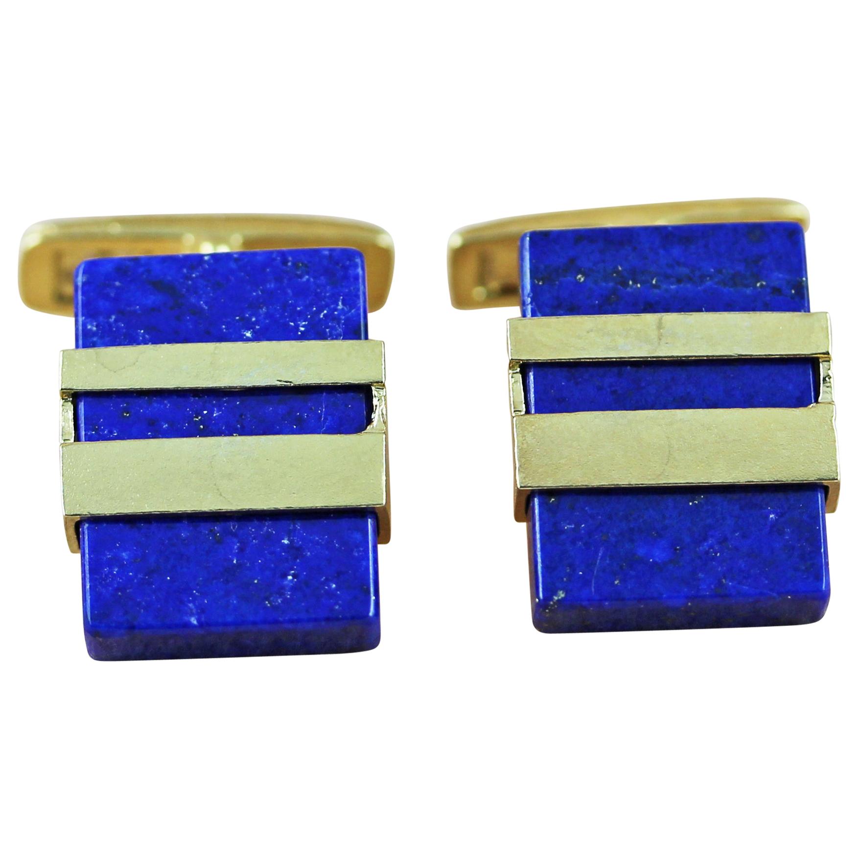 Boutons de manchette en argent 925 et or plaqué lapis-lazuli en vente