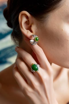 925 Silver gold plated nephrite hoop earring