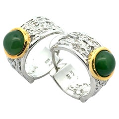 925 Silver gold plated nephrite hoop earring