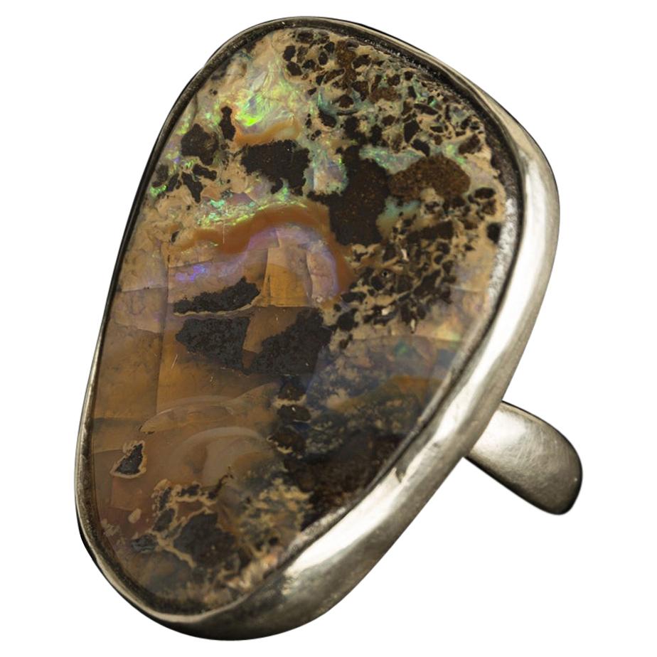 925 Silver Handmade Ring with Boulder Opal from Australia For Sale