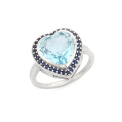 925 Silver Heart Shaped Blue Topaz and Sapphire Halo Promise Ring Gift for Her
