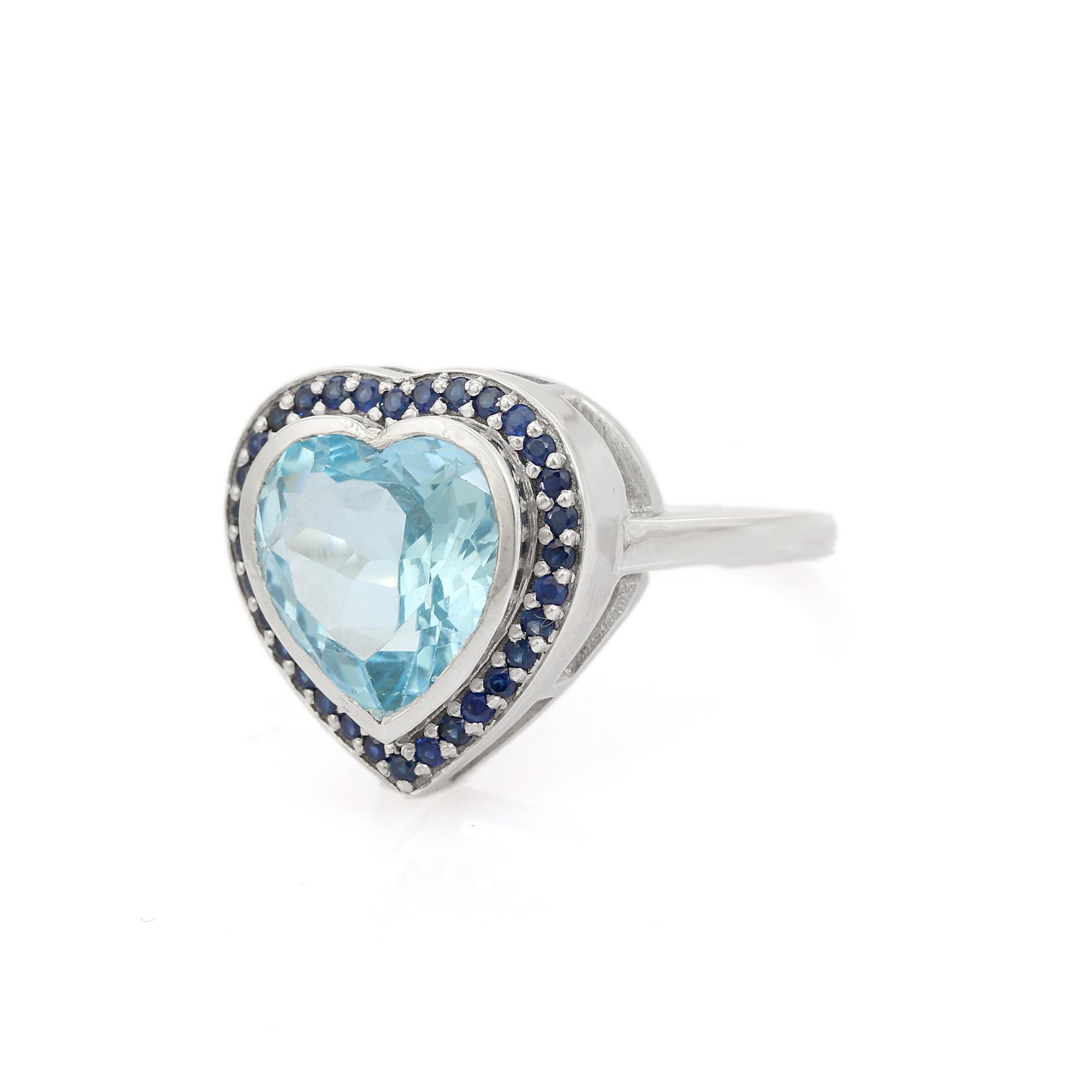 For Sale:  925 Silver Heart Shaped Blue Topaz and Sapphire Halo Promise Ring Gift for Her 3