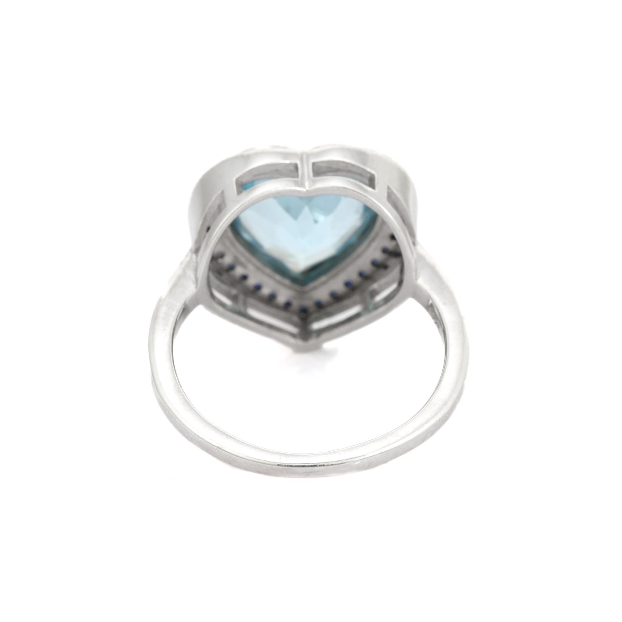 For Sale:  925 Silver Heart Shaped Blue Topaz and Sapphire Halo Promise Ring Gift for Her 4