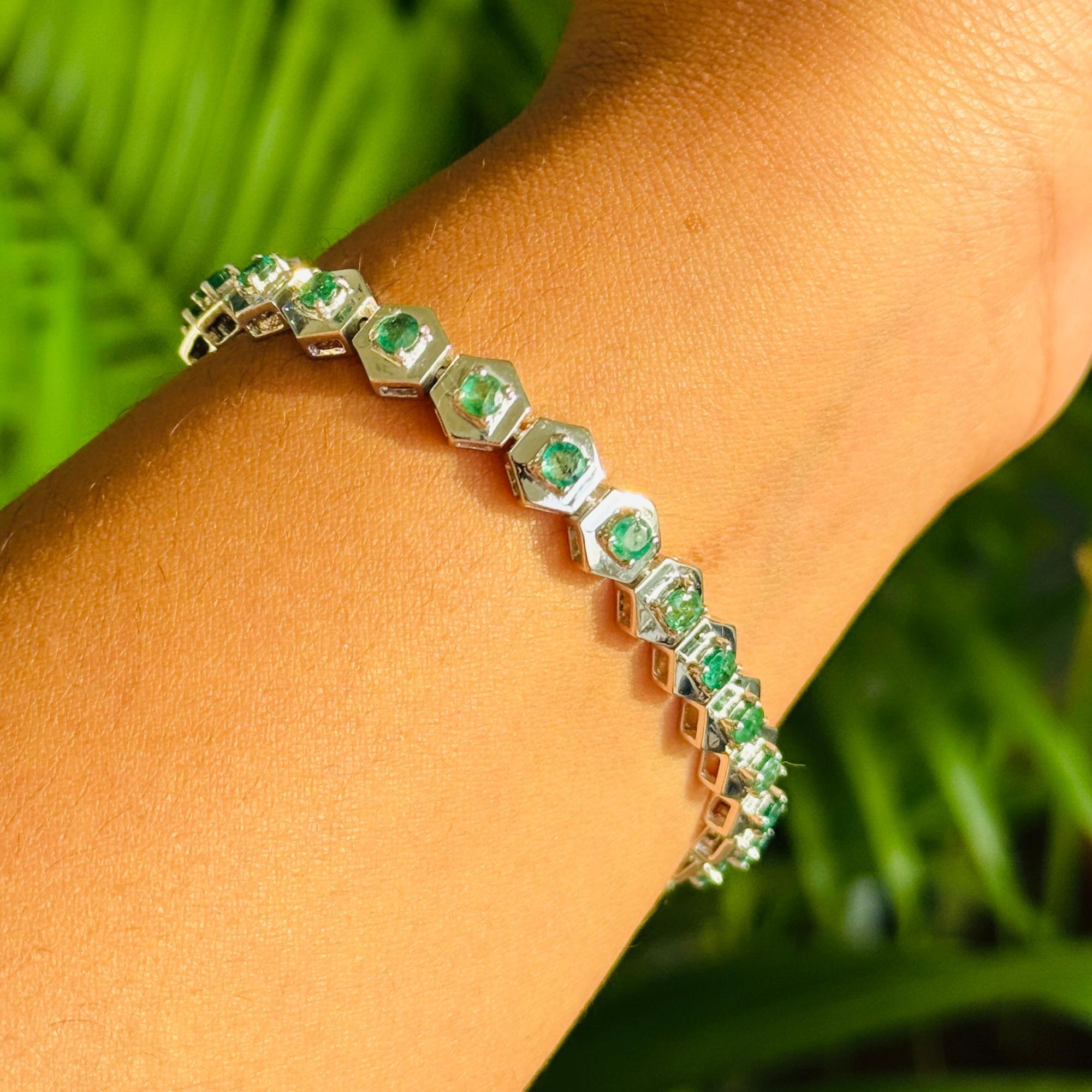 De las mujeres Pulsera Hexágono de Plata 925 en Esmeralda Genuina Regalo para Aniversario de Boda en venta
