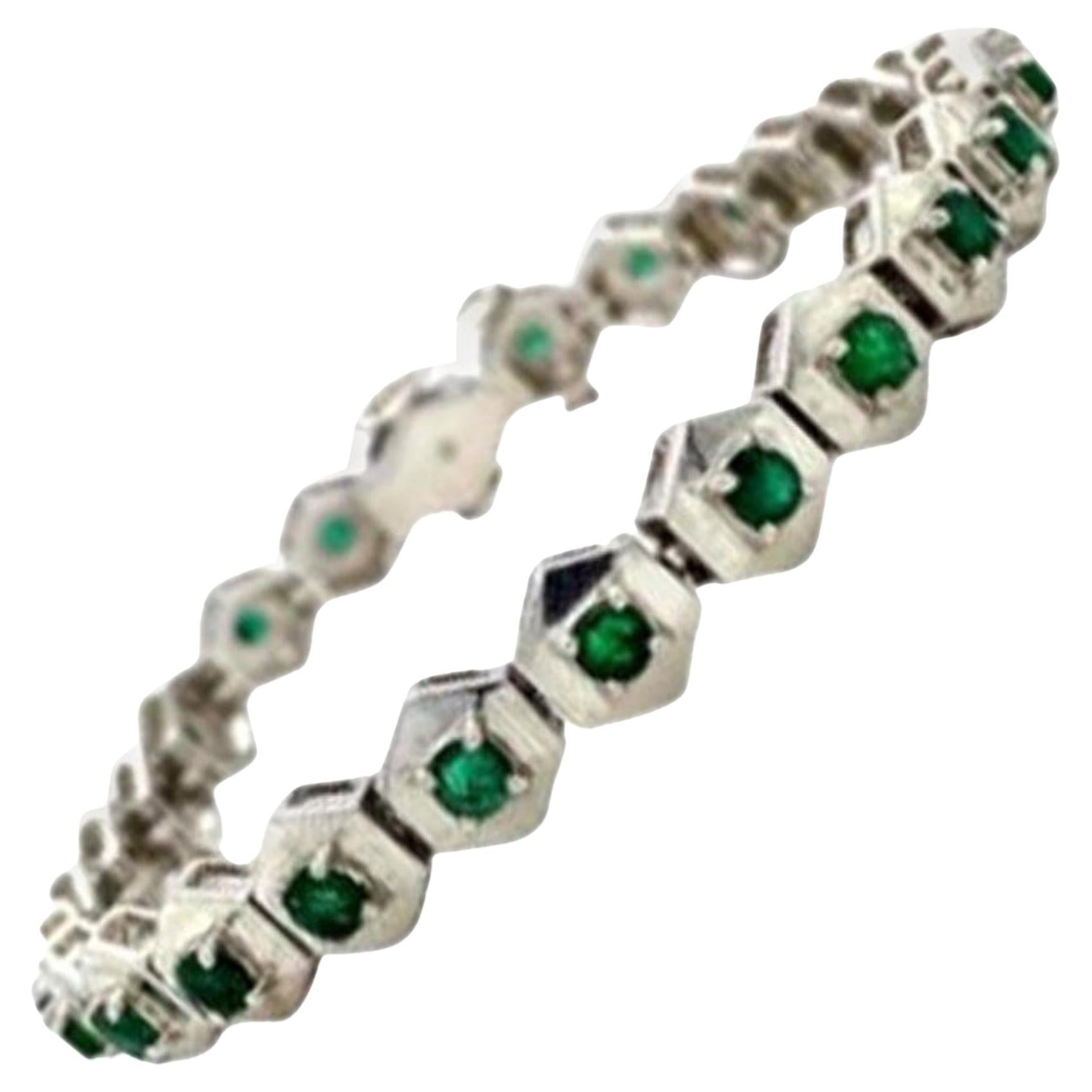 Pulsera Hexágono de Plata 925 en Esmeralda Genuina Regalo para Aniversario de Boda