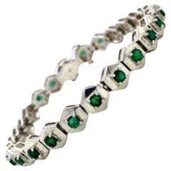 925 Silver in Genuine Emerald Hexagon Bracelet Gift for Wedding Anniversary
