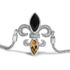 .925 Silver Marquise Black Onyx and Diamond Accent Adjustable Bolo Bracelet