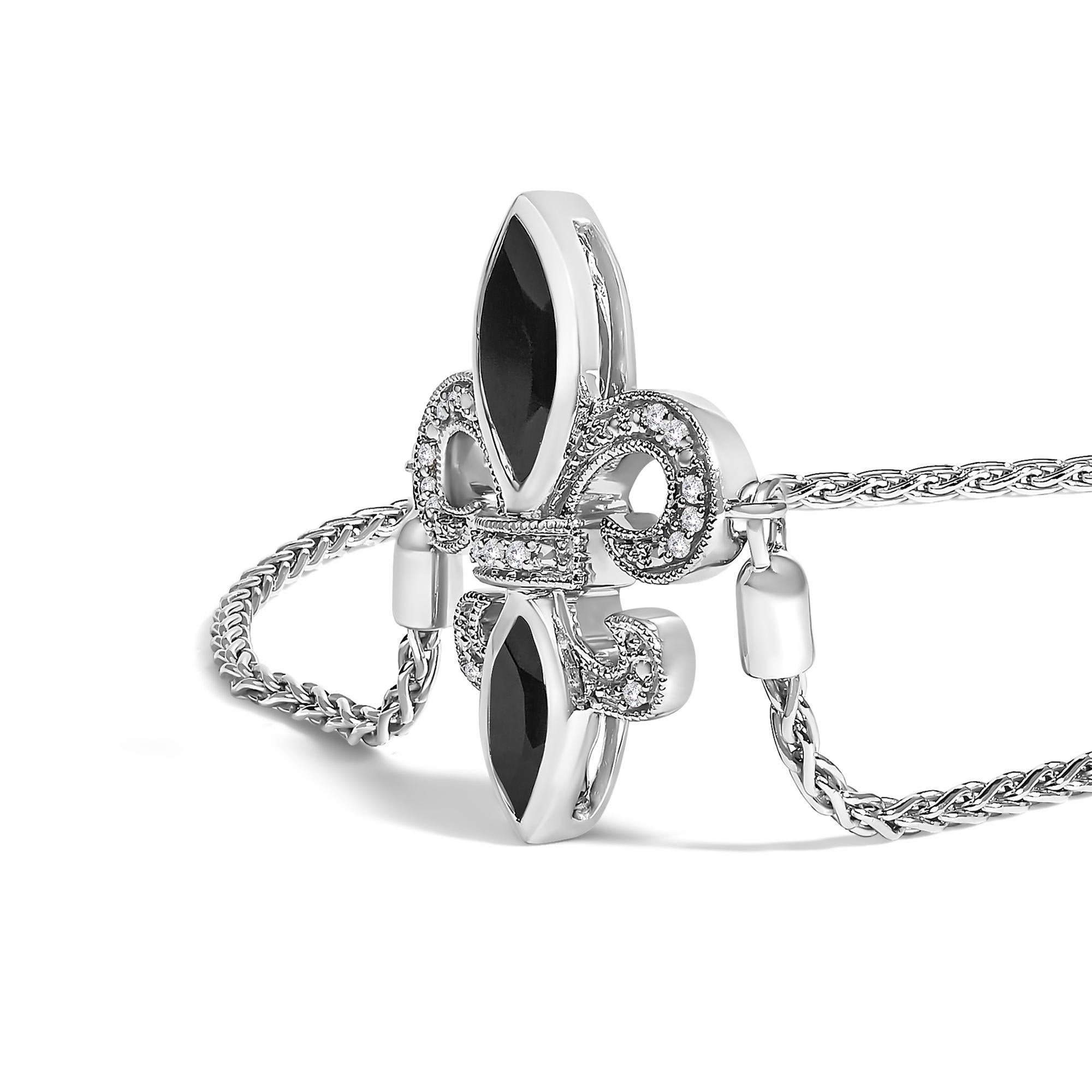 Moderno Bracciale Bolo Regolabile in Argento 925 con Onice Nero Marquise e Accenti di Diamante in vendita